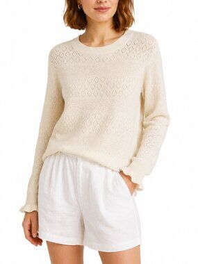 J.Crew Lightweight Cashmere Pointelle Sweater Coastal Pullover
